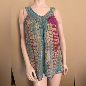 Sleeveless Tie-Dye V-Neck Tank Top in Teal & Purple